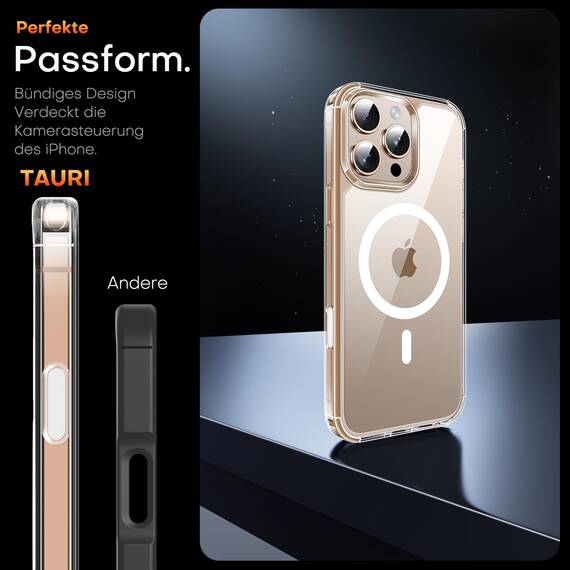 TAURI für iPhone 16 Pro Max Hülle 6,9" mit Panzer Schutz Glas Folie und Kamerasteuerung, Kompatibel mit MagSafe, [Anti-Vergilbung] Stoßfest Magnetisch Handyhülle - Durchsichtig