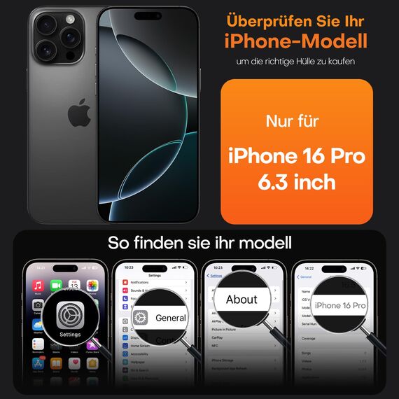 TAURI für iPhone 16 Pro Hülle 6,3" mit Panzer Schutz Glas Folie, Kompatibel mit MagSafe, Schutz nach Militärstandard, [Anti-Vergilbung] Stoßfest Magnetisch Handyhülle - Matt Schwarz