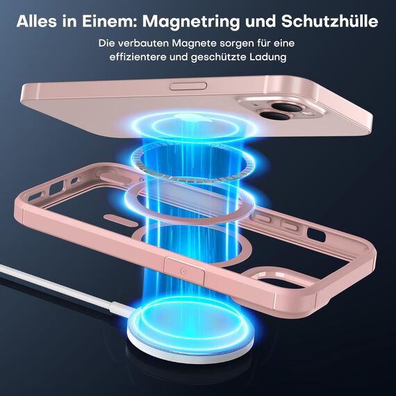 TAURI für iPhone 13/14 Hülle 6,1" mit Panzer Schutz Glas Folie, Kompatibel mit MagSafe, Schutz nach Militärstandard, [Anti-Vergilbung] Stoßfest Magnetisch Handyhülle - Rosa