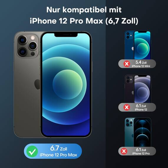 TAURI für iPhone 12 Pro Max Hülle 6,7" mit Panzer Schutz Glas Folie, Kompatibel mit MagSafe, Schutz nach Militärstandard, [Anti-Vergilbung] Stoßfest Magnetisch Handyhülle - Schwarz