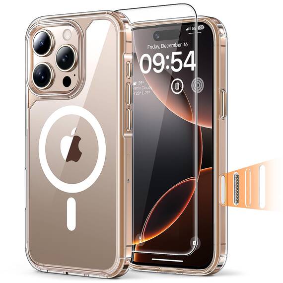 TAURI für iPhone 16 Pro Max Hülle 6,9" mit Panzer Schutz Glas Folie und Kamerasteuerung, Kompatibel mit MagSafe, [Anti-Vergilbung] Stoßfest Magnetisch Handyhülle - Durchsichtig
