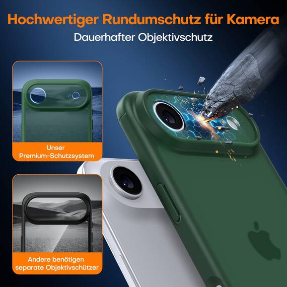 TAURI für iPhone Air Hülle 6,5" mit Panzer Schutz Glas Folie, Vollständiger Kameraschutz, [Anti-Vergilbung] Stoßfest Militärstandard Transparent Handyhülle für 17 Air - Matt Gebirgswaldgrün
