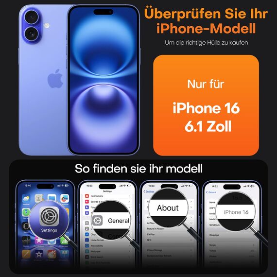 TAURI für iPhone 16 Hülle 6,1" mit Panzer Schutz Glas Folie, Kompatibel mit MagSafe, Schutz nach Militärstandard, [Anti-Vergilbung] Stoßfest Magnetisch Handyhülle - Ultramarin