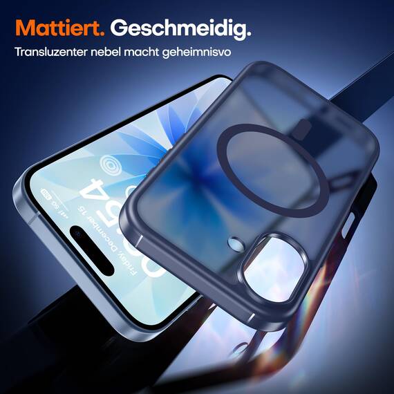 TAURI für iPhone 17 Hülle 6,3" mit Panzer Schutz Glas Folie, Kompatibel mit MagSafe, Schutz nach Militärstandard, [Anti-Vergilbung] Stoßfest Transparent Magnetisch Handyhülle - Matt Marineblau