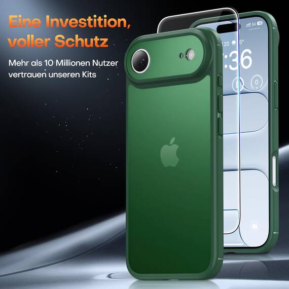 TAURI für iPhone Air Hülle 6,5" mit Panzer Schutz Glas Folie, Vollständiger Kameraschutz, [Anti-Vergilbung] Stoßfest Militärstandard Transparent Handyhülle für 17 Air - Matt Gebirgswaldgrün