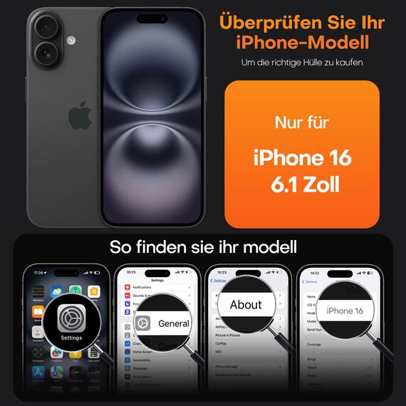 TAURI für iPhone 16 Hülle 6,1" mit Panzer Schutz Glas Folie, Kompatibel mit MagSafe, Schutz nach Militärstandard, [Anti-Vergilbung] Stoßfest Magnetisch Handyhülle - Matt Schwarz