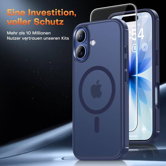 TAURI für iPhone 17 Hülle 6,3" mit Panzer Schutz Glas Folie, Kompatibel mit MagSafe, Schutz nach Militärstandard, [Anti-Vergilbung] Stoßfest Transparent Magnetisch Handyhülle - Matt Marineblau