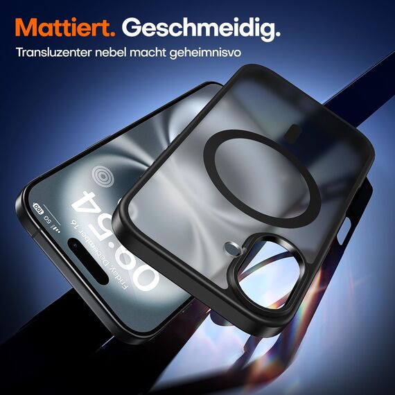TAURI für iPhone 16 Plus Hülle 6,7" mit Panzer Schutz Glas Folie, Kompatibel mit MagSafe, Schutz nach Militärstandard, [Anti-Vergilbung] Stoßfest Magnetisch Handyhülle - Matt Schwarz