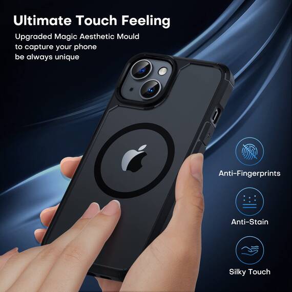TAURI für iPhone 13/14 Hülle 6,1" mit Panzer Schutz Glas Folie, Kompatibel mit MagSafe, Schutz nach Militärstandard, [Anti-Vergilbung] Stoßfest Magnetisch Handyhülle - Schwarz