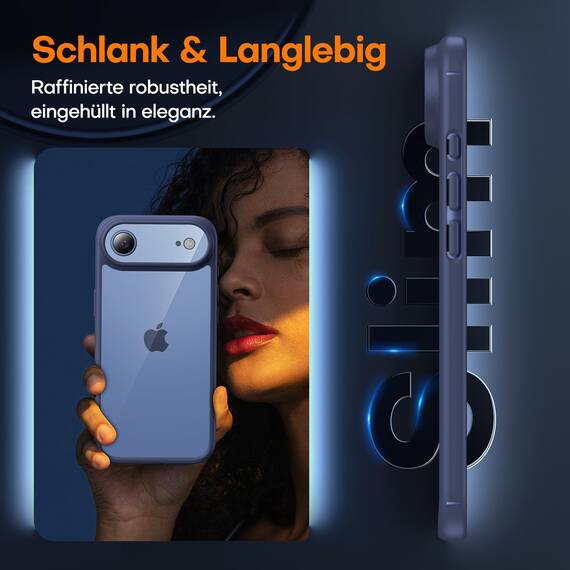 TAURI für iPhone Air Hülle 6,5" mit Panzer Schutz Glas Folie, Vollständiger Kameraschutz, [Anti-Vergilbung] Stoßfest Militärstandard Transparent Handyhülle für 17 Air - Marineblau