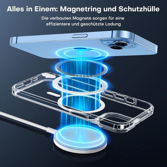 TAURI für iPhone 14 Hülle 6,1" mit Panzer Schutz Glas Folie, Kompatibel mit MagSafe, Schutz nach Militärstandard, [Anti-Vergilbung] Stoßfest Magnetisch Handyhülle - Durchsichtig