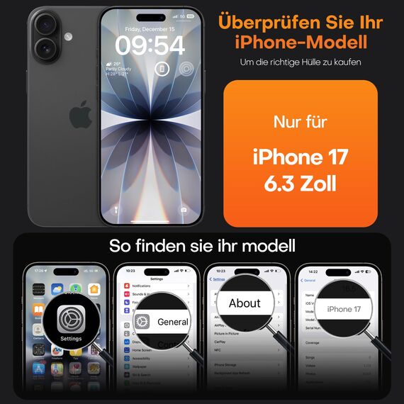 TAURI für iPhone 17 Hülle 6,3" mit Panzer Schutz Glas Folie, Kompatibel mit MagSafe, Schutz nach Militärstandard, [Anti-Vergilbung] Stoßfest Transparent Magnetisch Handyhülle - Matt Schwarz