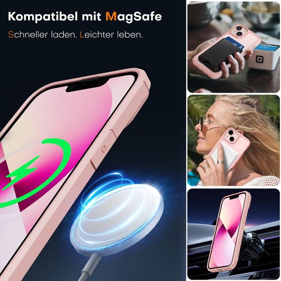 TAURI für iPhone 13/14 Hülle 6,1" mit Panzer Schutz Glas Folie, Kompatibel mit MagSafe, Schutz nach Militärstandard, [Anti-Vergilbung] Stoßfest Magnetisch Handyhülle - Rosa