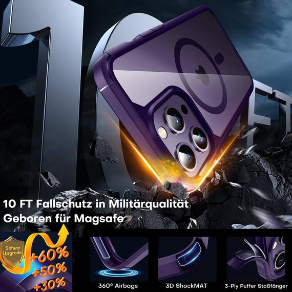 TAURI für iPhone 14 Pro Max Hülle 6,7" mit Panzer Schutz Glas Folie und Kameraschutz, Kompatibel mit MagSafe, [Anti-Vergilbung] Stoßfest Magnetisch Handyhülle - Dunkellila