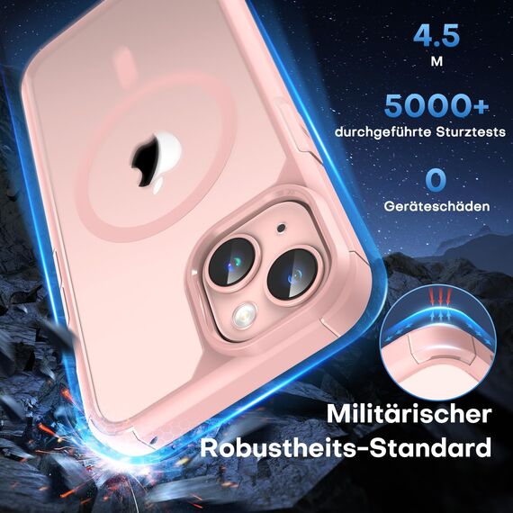 TAURI für iPhone 13/14 Hülle 6,1" mit Panzer Schutz Glas Folie, Kompatibel mit MagSafe, Schutz nach Militärstandard, [Anti-Vergilbung] Stoßfest Magnetisch Handyhülle - Rosa