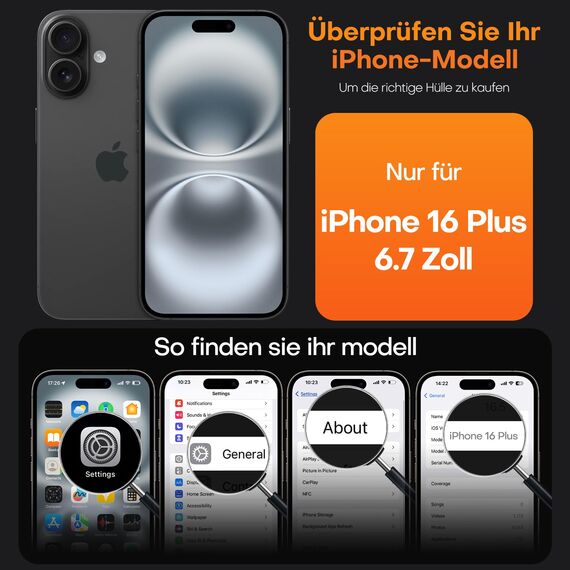 TAURI für iPhone 16 Plus Hülle 6,7" mit Panzer Schutz Glas Folie, Kompatibel mit MagSafe, Schutz nach Militärstandard, [Anti-Vergilbung] Stoßfest Magnetisch Handyhülle - Matt Schwarz