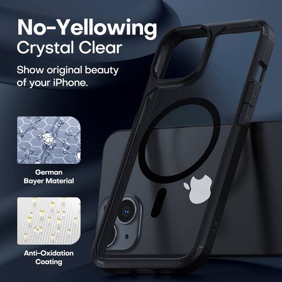 TAURI für iPhone 13/14 Hülle 6,1" mit Panzer Schutz Glas Folie, Kompatibel mit MagSafe, Schutz nach Militärstandard, [Anti-Vergilbung] Stoßfest Magnetisch Handyhülle - Schwarz