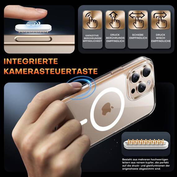 TAURI für iPhone 16 Pro Max Hülle 6,9" mit Panzer Schutz Glas Folie und Kamerasteuerung, Kompatibel mit MagSafe, [Anti-Vergilbung] Stoßfest Magnetisch Handyhülle - Durchsichtig