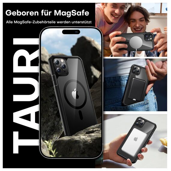 TAURI für iPhone 11 Pro Max Hülle 6,5" mit Panzer Schutz Glas Folie, Kompatibel mit MagSafe, Schutz nach Militärstandard, [Anti-Vergilbung] Stoßfest Magnetisch Handyhülle - Schwarz
