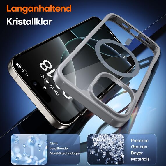 TAURI für iPhone 16 Pro Hülle 6,3" mit Panzer Schutz Glas Folie, Kompatibel mit MagSafe, Schutz nach Militärstandard, [Anti-Vergilbung] Stoßfest Magnetisch Handyhülle - Titan Natur