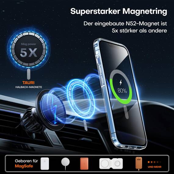 TAURI für iPhone 13 Pro Hülle 6,1" mit Panzer Schutz Glas Folie, Kompatibel mit MagSafe, Schutz nach Militärstandard, [Anti-Vergilbung] Stoßfest Magnetisch Handyhülle - Durchsichtig