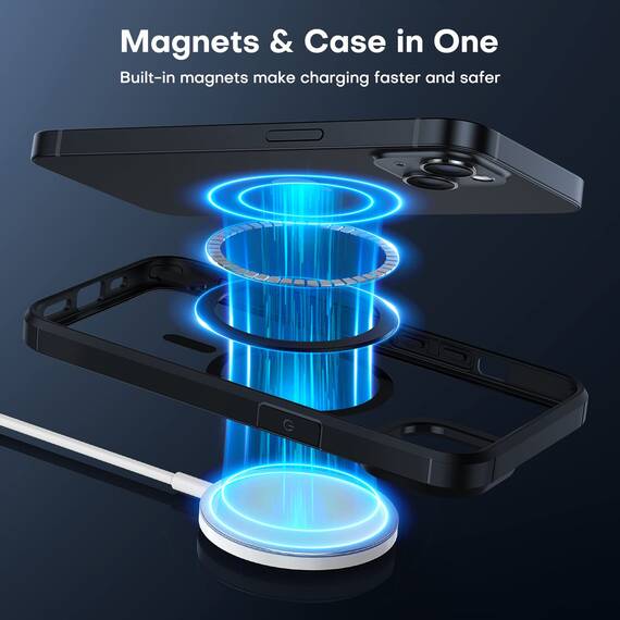 TAURI für iPhone 13/14 Hülle 6,1" mit Panzer Schutz Glas Folie, Kompatibel mit MagSafe, Schutz nach Militärstandard, [Anti-Vergilbung] Stoßfest Magnetisch Handyhülle - Schwarz