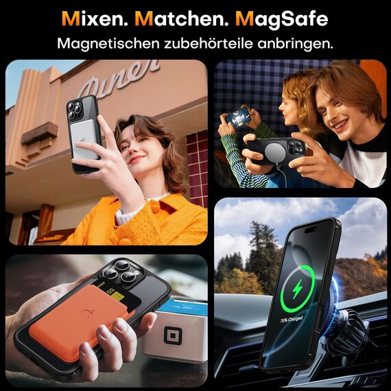 TAURI für iPhone 16 Pro Hülle 6,3" mit Panzer Schutz Glas Folie, Kompatibel mit MagSafe, Schutz nach Militärstandard, [Anti-Vergilbung] Stoßfest Magnetisch Handyhülle - Schwarz
