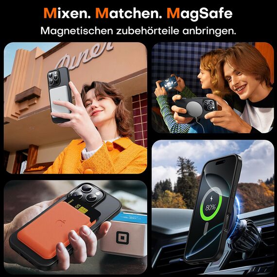 TAURI für iPhone 16 Pro Hülle 6,3" mit Panzer Schutz Glas Folie, Kompatibel mit MagSafe, Schutz nach Militärstandard, [Anti-Vergilbung] Stoßfest Magnetisch Handyhülle - Matt Schwarz