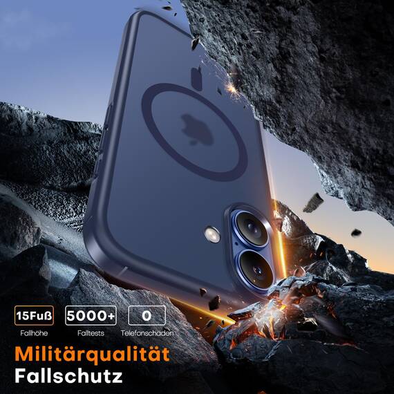 TAURI für iPhone 17 Hülle 6,3" mit Panzer Schutz Glas Folie, Kompatibel mit MagSafe, Schutz nach Militärstandard, [Anti-Vergilbung] Stoßfest Transparent Magnetisch Handyhülle - Matt Marineblau