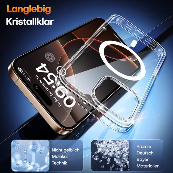 TAURI für iPhone 16 Pro Max Hülle 6,9" mit Panzer Schutz Glas Folie und Kamerasteuerung, Kompatibel mit MagSafe, [Anti-Vergilbung] Stoßfest Magnetisch Handyhülle - Durchsichtig