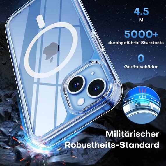 TAURI für iPhone 14 Plus Hülle 6,7" mit Panzer Schutz Glas Folie, Kompatibel mit MagSafe, Schutz nach Militärstandard, [Anti-Vergilbung] Stoßfest Magnetisch Handyhülle - Durchsichtig