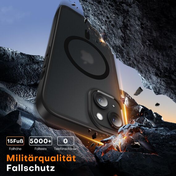 TAURI für iPhone 13 Mini Hülle 5,4" mit Panzer Schutz Glas Folie, Kompatibel mit MagSafe, Schutz nach Militärstandard, [Anti-Vergilbung] Stoßfest Magnetisch Handyhülle - Matt Schwarz