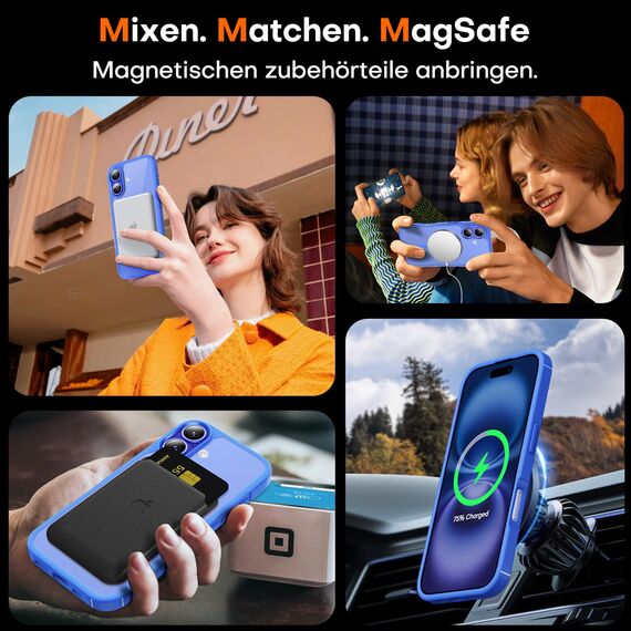 TAURI für iPhone 16 Hülle 6,1" mit Panzer Schutz Glas Folie, Kompatibel mit MagSafe, Schutz nach Militärstandard, [Anti-Vergilbung] Stoßfest Magnetisch Handyhülle - Ultramarin