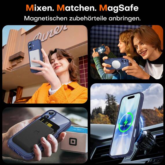 TAURI für iPhone 17 Hülle 6,3" mit Panzer Schutz Glas Folie, Kompatibel mit MagSafe, Schutz nach Militärstandard, [Anti-Vergilbung] Stoßfest Transparent Magnetisch Handyhülle - Matt Marineblau