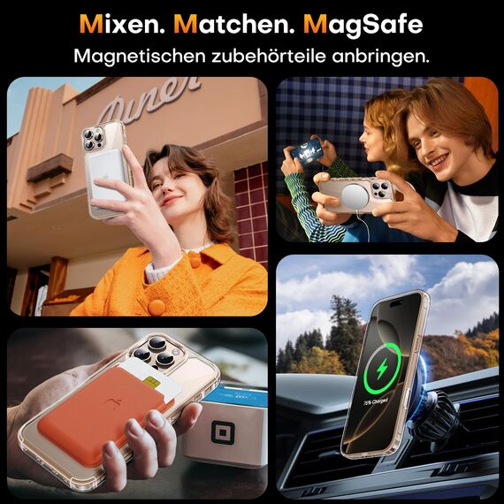 TAURI für iPhone 16 Pro Hülle 6,3" mit Panzer Schutz Glas Folie und Kamerasteuerung, Kompatibel mit MagSafe, [Anti-Vergilbung] Stoßfest Magnetisch Handyhülle - Durchsichtig