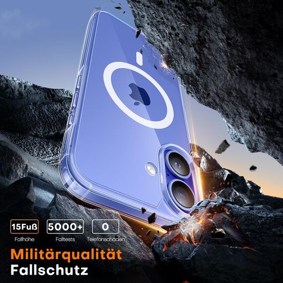 TAURI für iPhone 16 Hülle 6,1" mit Panzer Schutz Glas Folie und Kamerasteuerung, Kompatibel mit MagSafe, [Anti-Vergilbung] Stoßfest Magnetisch Handyhülle - Durchsichtig