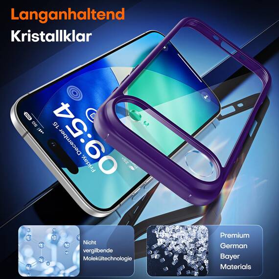 TAURI für iPhone Air Hülle 6,5" mit Panzer Schutz Glas Folie, Vollständiger Kameraschutz, [Anti-Vergilbung] Stoßfest Militärstandard Transparent Handyhülle für 17 Air - Dunkellila