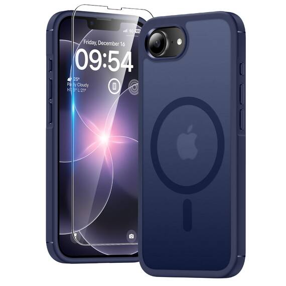 TAURI für iPhone 17e / iPhone 16e Hülle 6,1" mit Panzer Schutz Glas Folie, Kompatibel mit MagSafe, Schutz nach Militärstandard, [Anti-Vergilbung] Stoßfest Magnetisch Handyhülle - Matt Marineblau