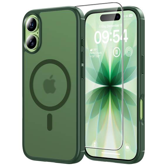 TAURI für iPhone 17 Hülle 6,3" mit Panzer Schutz Glas Folie, Kompatibel mit MagSafe, Schutz nach Militärstandard, [Anti-Vergilbung] Stoßfest Transparent Magnetisch Handyhülle - Matt Gebirgswaldgrün