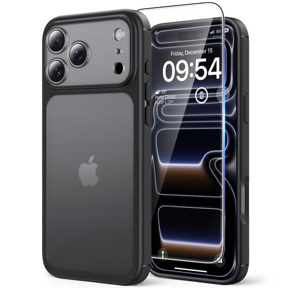TAURI für iPhone 17 Pro Max Hülle 6,9" mit Panzer Schutz Glas Folie, Vollständiger Kameraschutz, [Anti-Vergilbung] Stoßfest Militärstandard Transparent Handyhülle - Matt Schwarz