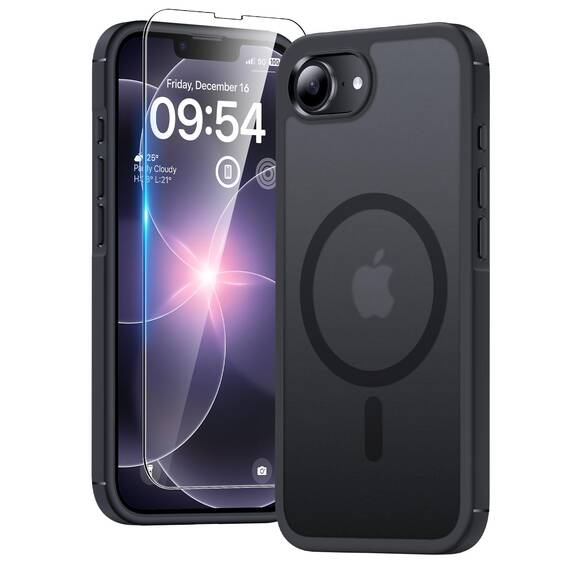 TAURI für iPhone 17e / iPhone 16e Hülle 6,1" mit Panzer Schutz Glas Folie, Kompatibel mit MagSafe, Schutz nach Militärstandard, [Anti-Vergilbung] Stoßfest Magnetisch Handyhülle - Matt Schwarz