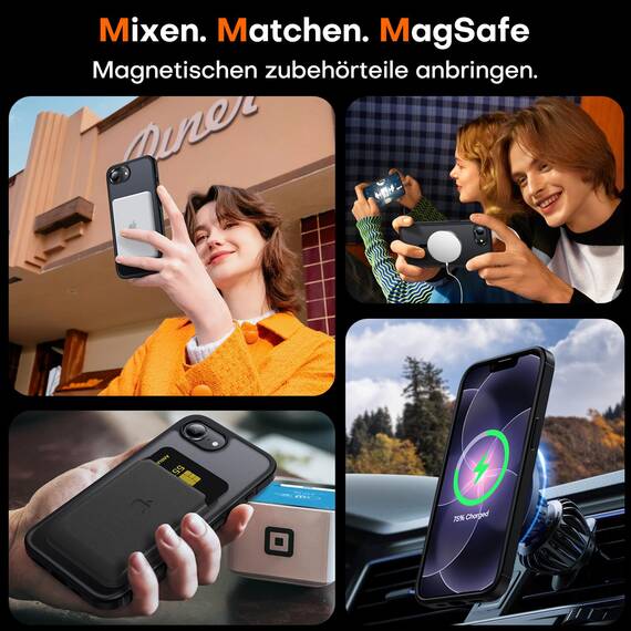 TAURI für iPhone 17e / iPhone 16e Hülle 6,1" mit Panzer Schutz Glas Folie, Kompatibel mit MagSafe, Schutz nach Militärstandard, [Anti-Vergilbung] Stoßfest Magnetisch Handyhülle - Matt Schwarz