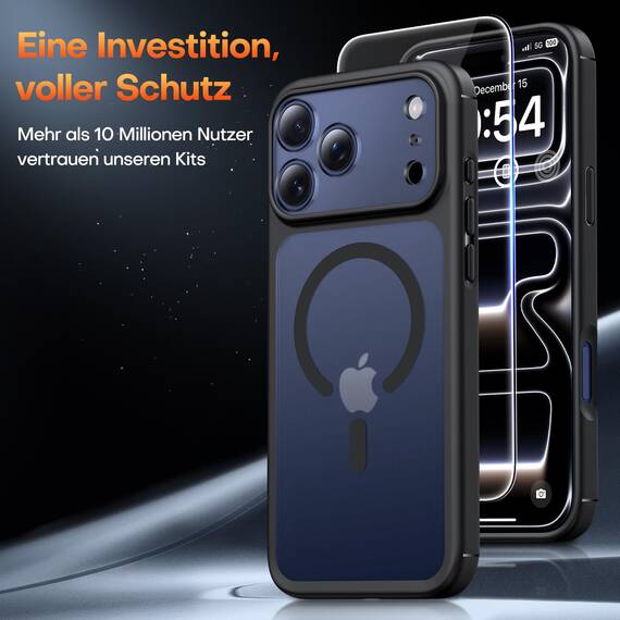 TAURI für iPhone 17 Pro Max Hülle 6,9" mit Panzer Schutz Glas Folie, Kompatibel mit MagSafe, Vollständiger Kameraschutz, Stoßfest Militärstandard Magnetisch Handyhülle - Matt Schwarz