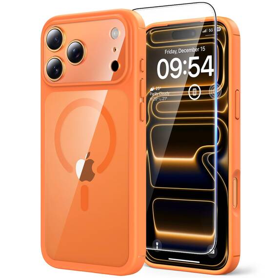 TAURI für iPhone 17 Pro Max Hülle 6,9" mit Panzer Schutz Glas Folie, Kompatibel mit MagSafe, Vollständiger Kameraschutz, Stoßfest Militärstandard Magnetisch Handyhülle - Orange