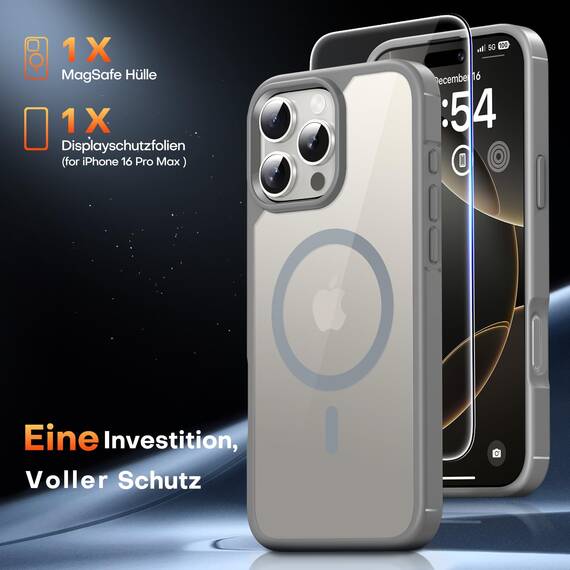 TAURI für iPhone 16 Pro Max Hülle 6,9" mit Panzer Schutz Glas Folie, Kompatibel mit MagSafe, Schutz nach Militärstandard, [Anti-Vergilbung] Stoßfest Magnetisch Handyhülle - Titan Natur