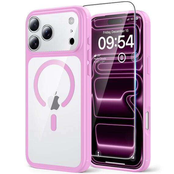 TAURI für iPhone 17 Pro Hülle 6,3" mit Panzer Schutz Glas Folie, Kompatibel mit MagSafe, Vollständiger Kameraschutz, Stoßfest Militärstandard Magnetisch Handyhülle - Rosa