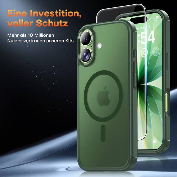 TAURI für iPhone 17 Hülle 6,3" mit Panzer Schutz Glas Folie, Kompatibel mit MagSafe, Schutz nach Militärstandard, [Anti-Vergilbung] Stoßfest Transparent Magnetisch Handyhülle - Matt Gebirgswaldgrün
