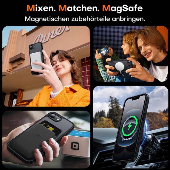 TAURI für iPhone 17e / iPhone 16e Hülle 6,1" mit Panzer Schutz Glas Folie, Kompatibel mit MagSafe, Schutz nach Militärstandard, [Anti-Vergilbung] Stoßfest Magnetisch Handyhülle - Matt Schwarz