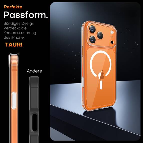 TAURI für iPhone 17 Pro Max Hülle 6,9" mit Panzer Schutz Glas Folie und Kamerasteuerung, Kompatibel mit MagSafe, Vollständiger Kameraschutz, Stoßfest Magnetisch Handyhülle - Durchsichtig