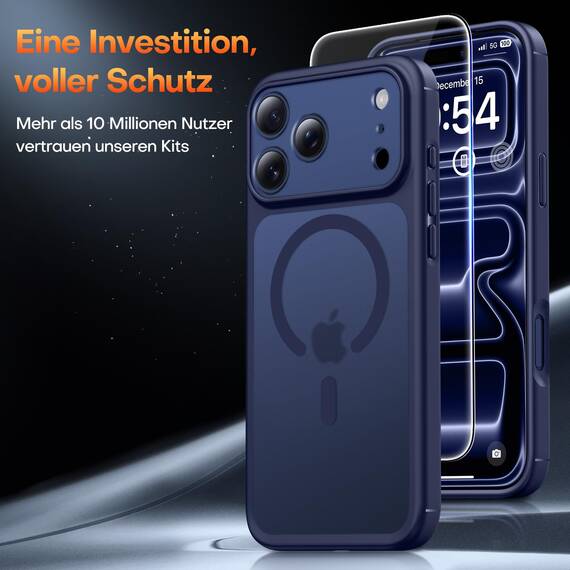 TAURI für iPhone 17 Pro Hülle 6,3" mit Panzer Schutz Glas Folie, Kompatibel mit MagSafe, Vollständiger Kameraschutz, Stoßfest Militärstandard Magnetisch Handyhülle - Matt Marineblau